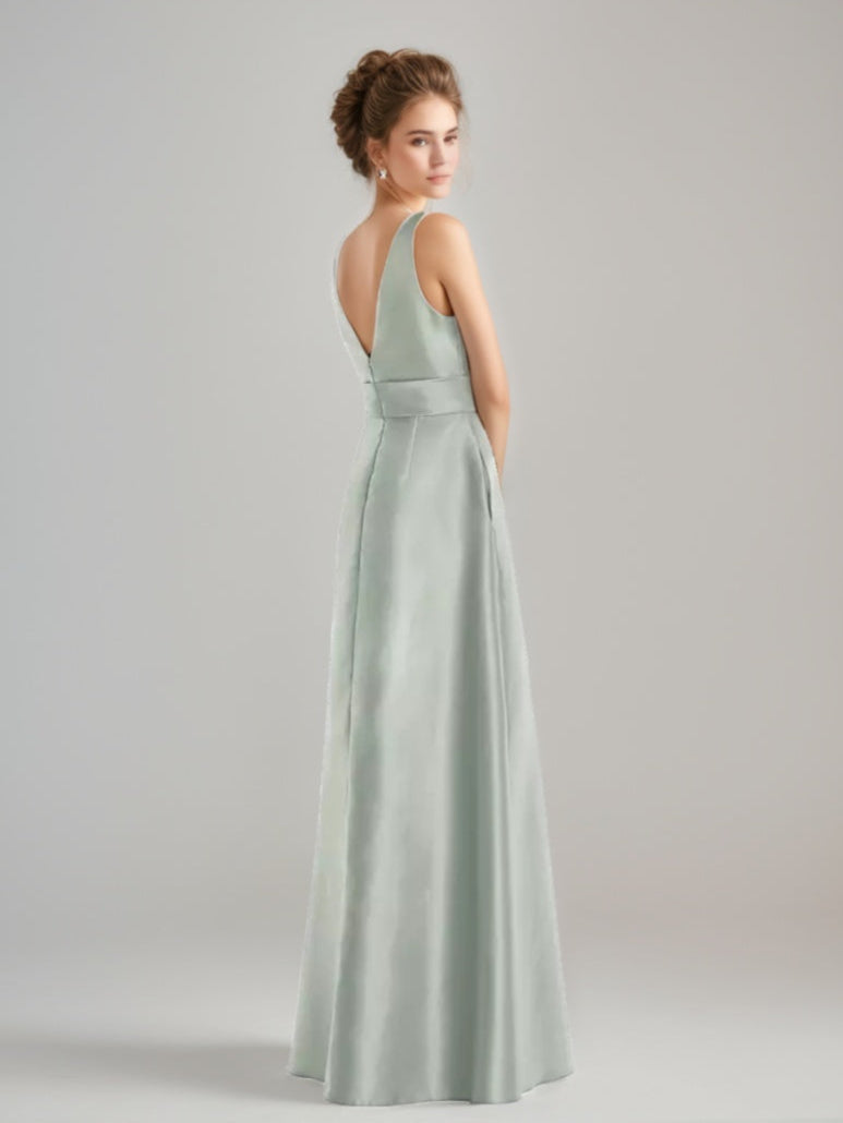 Ligne A/Princesse Collier Bijou Sans Manches La Longueur du Sol Robes d'Invité de Mariage aveRuchedc Bow Ceinture & Les Poches