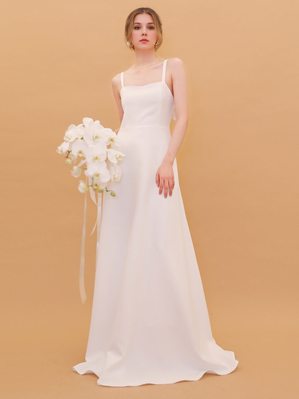 Robe De Mariée Forme A/Princesse, Bretelles Fines, Sans Manches, Longueur au sol, Avec Nœud