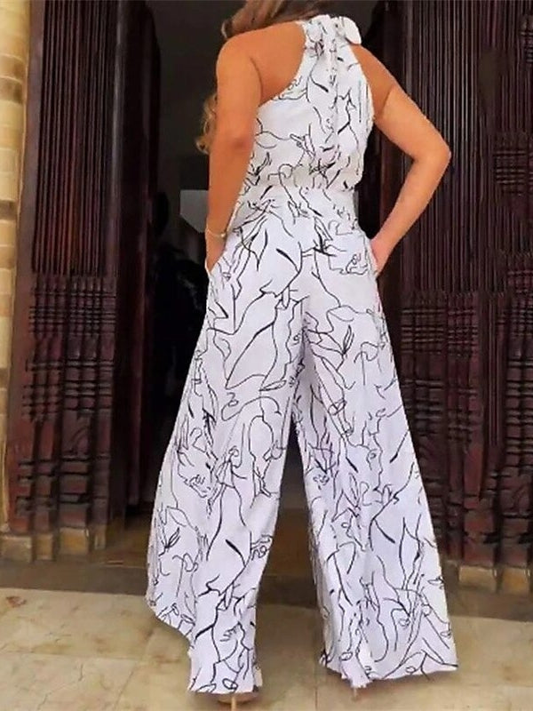 Licou Sans Manches La Longueur du Sol Wedding Guest Jumpsuits avec Self-tie & Les Poches
