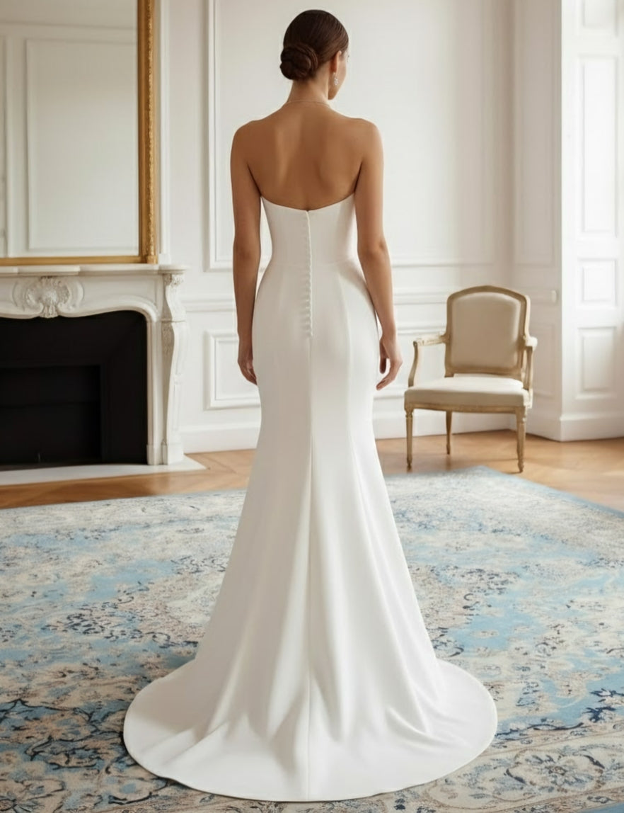 Robe De Mariée Forme Trompette/Sirène, Sans Bretelles, Satin, Longueur Au Sol, Traîne Légère, Sans Manches
