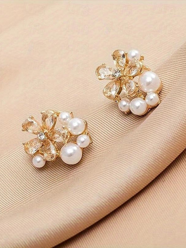 Boucles D'Oreilles à Tige pour Femmes, Mariage, Travail, Quotidien, Boucles D'Oreilles Classiques Florales en Or