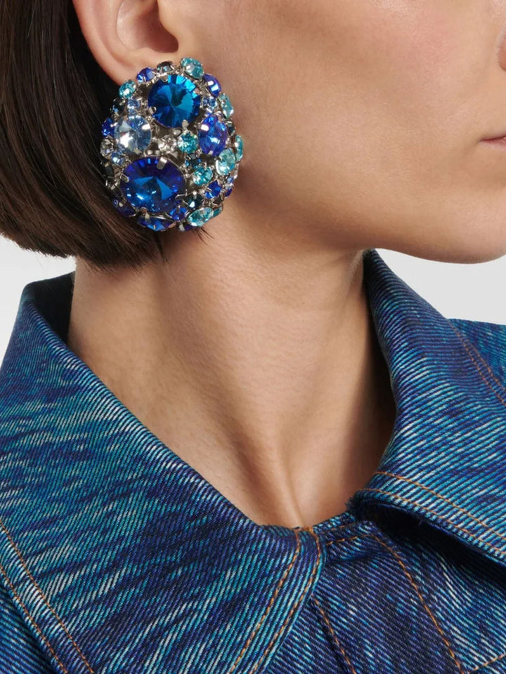 Grandes Boucles D'Oreilles de Scène Rondes Exagérées en Strass