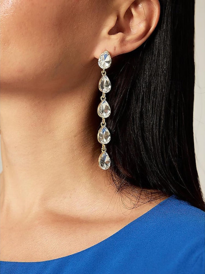 Boucles D'Oreilles Longues Minimalistes pour Femmes avec Strass en Forme de Larme