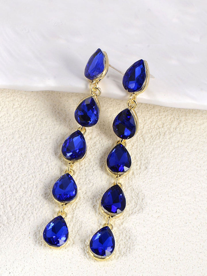 Boucles D'Oreilles Longues Minimalistes pour Femmes avec Strass en Forme de Larme