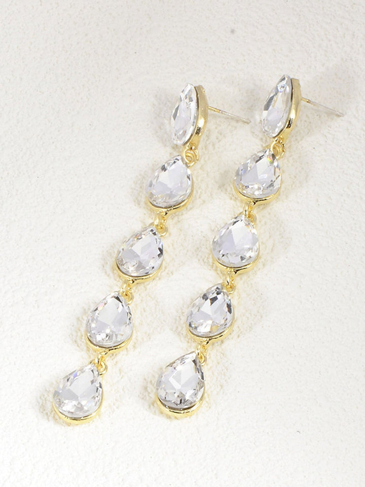 Boucles D'Oreilles Longues Minimalistes pour Femmes avec Strass en Forme de Larme