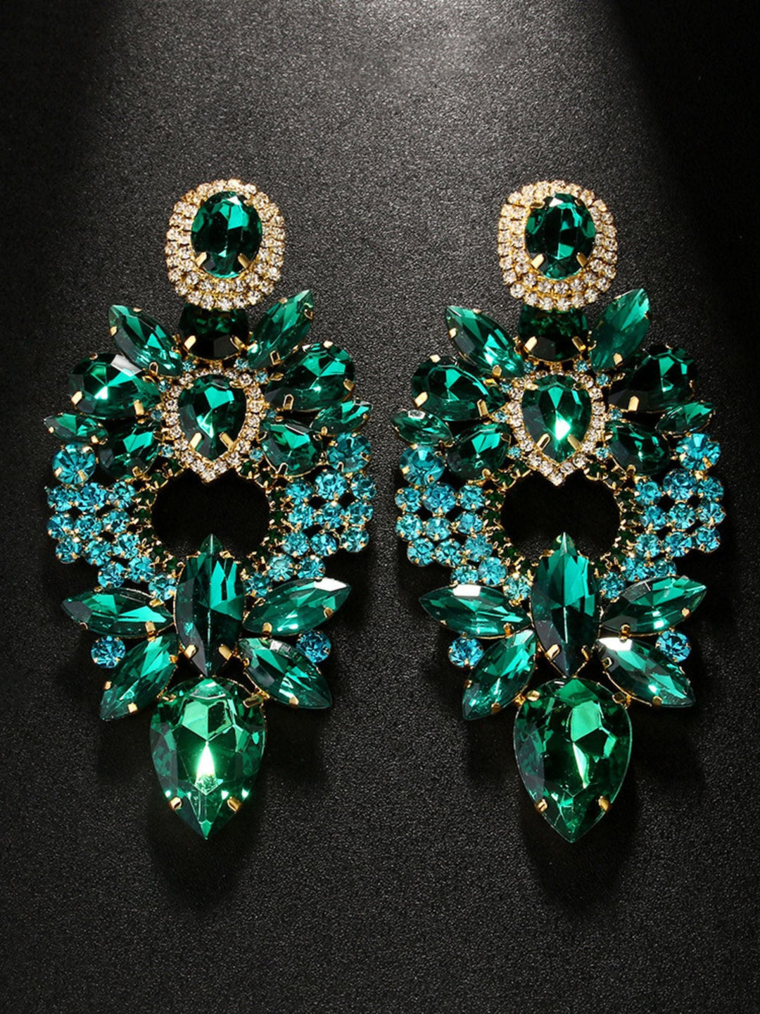 Boucles D'Oreilles Pendantes en Cristal Délicat de Haute Qualité Vert Émeraude