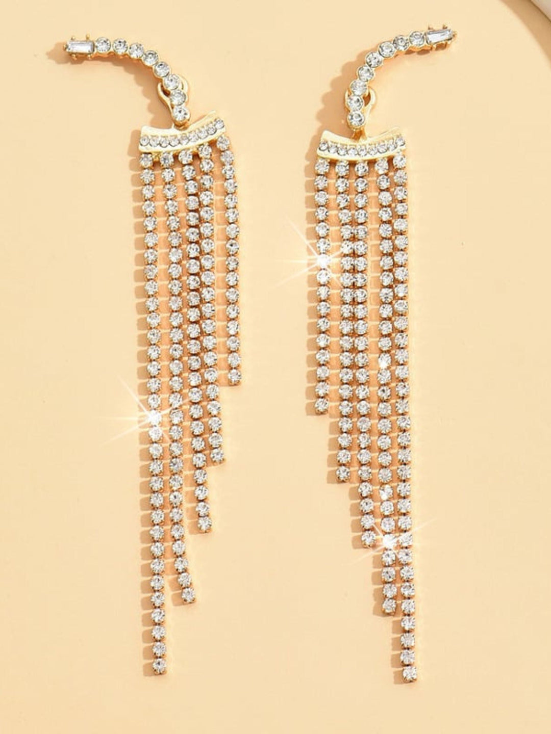 Boucles D'Oreilles Longues Élégantes et Luxueuses en Cristal à Pampilles