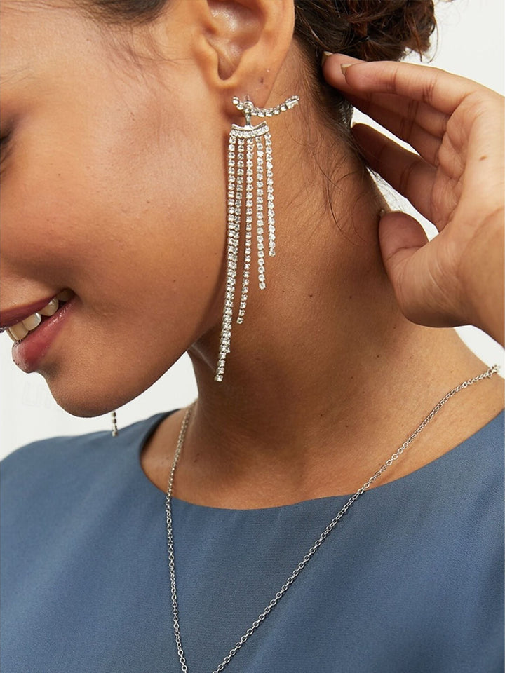 Boucles D'Oreilles Longues Élégantes et Luxueuses en Cristal à Pampilles