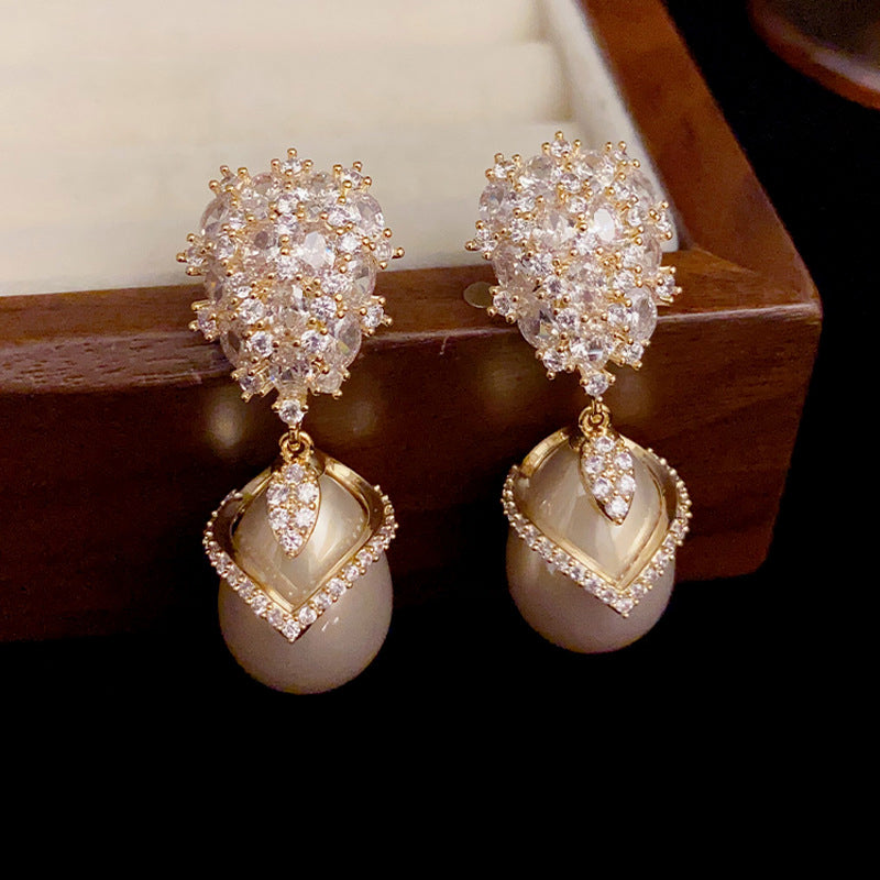 Boucles D'Oreilles de Luxe en Perles Artificielles de Champagne
