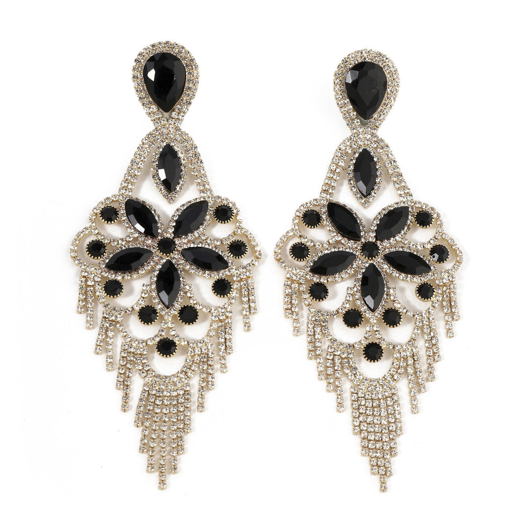 Boucles D'Oreilles Pendantes Élégantes en Forme de Fleur avec Strass Exagérés