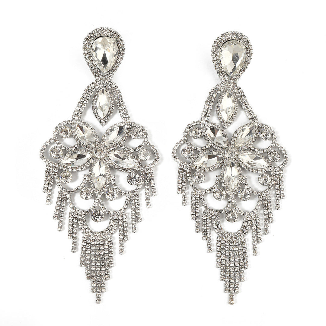 Boucles D'Oreilles Pendantes Élégantes en Forme de Fleur avec Strass Exagérés