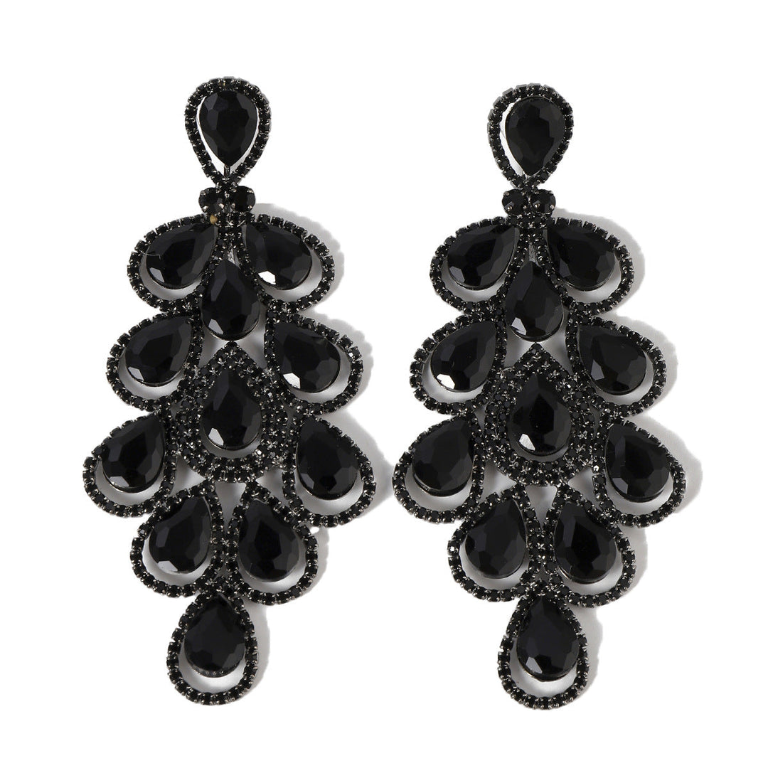 Boucles D'Oreilles Longues et Luxueuses à Strass Exagérés et Élégantes