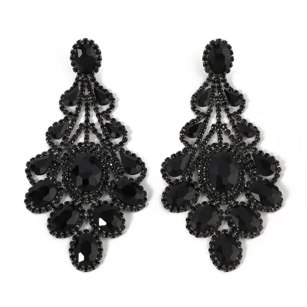 Boucles D'Oreilles Pendantes de Luxe en Strass Vert Émeraude Rétro en Forme D'Ellipse