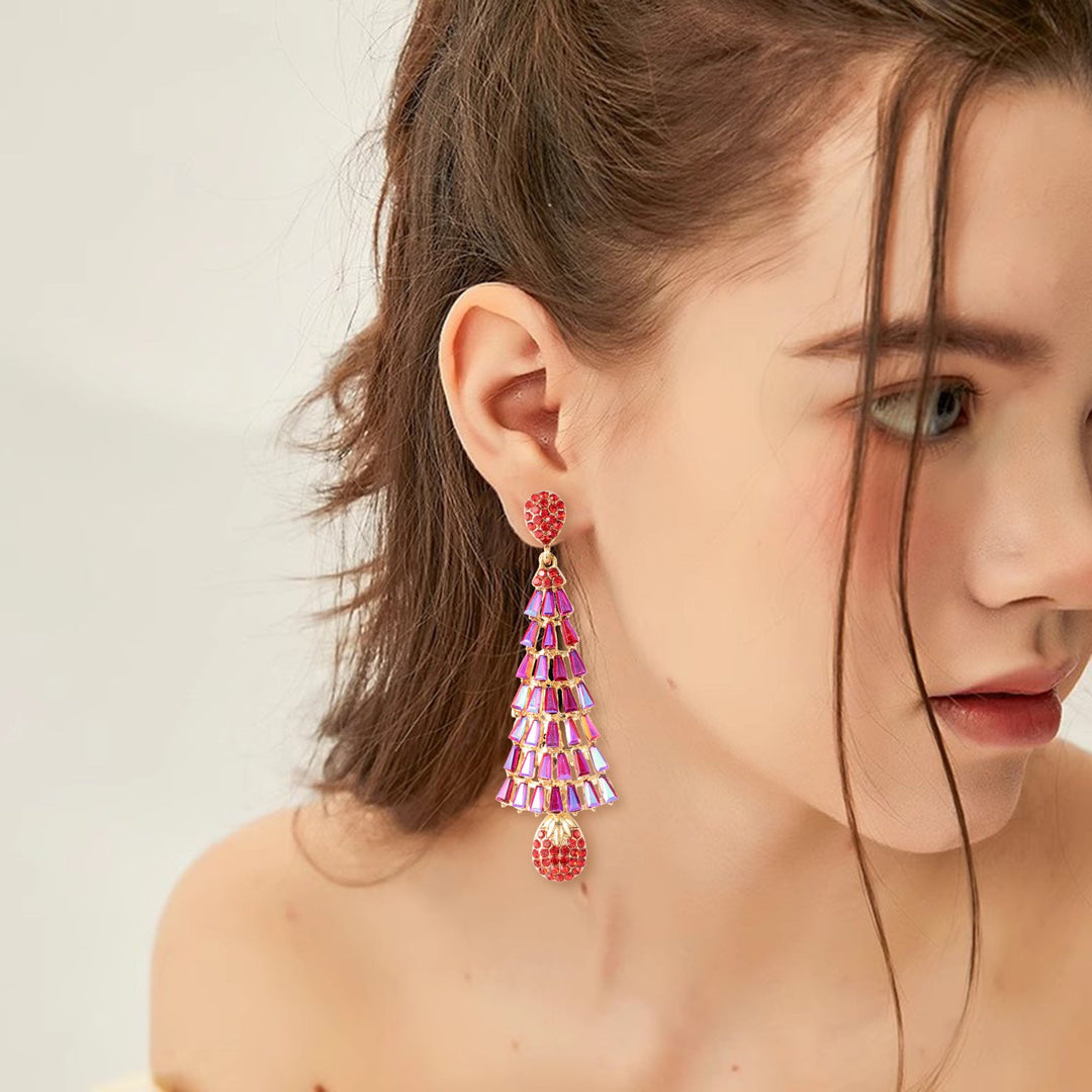 Boucles D'Oreilles Longues et Élégantes à Pampilles en Strass de Noël