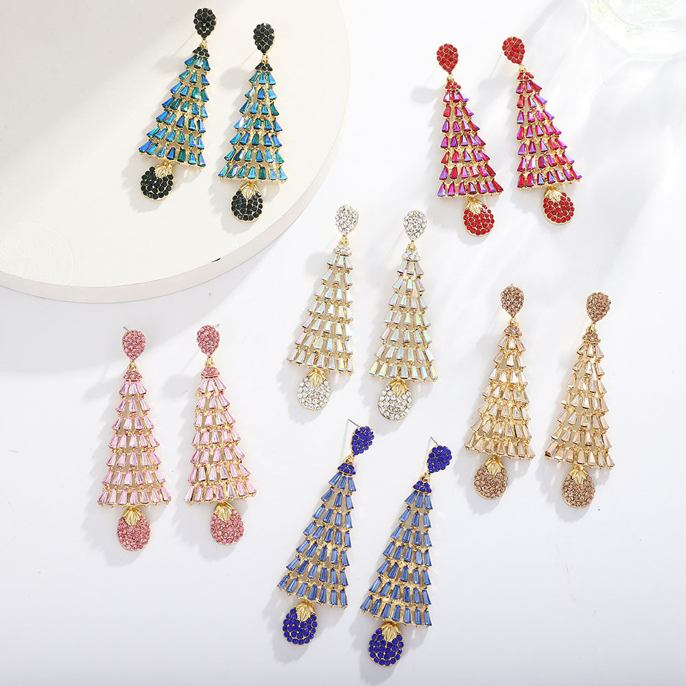 Boucles D'Oreilles Longues et Élégantes à Pampilles en Strass de Noël