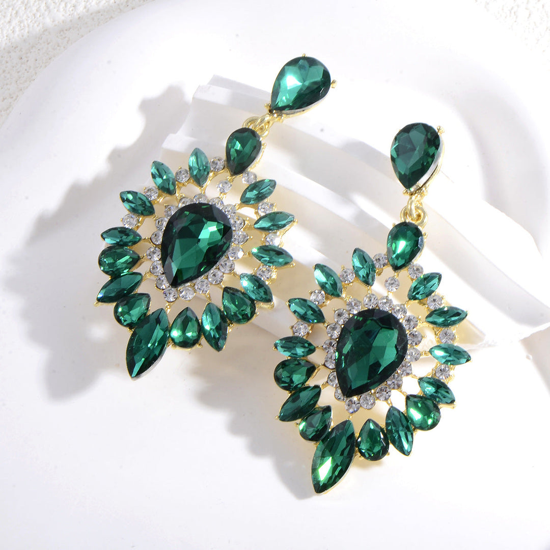 Boucles D'Oreilles Pendantes Haut de Gamme en Strass Vert Ovale Noble