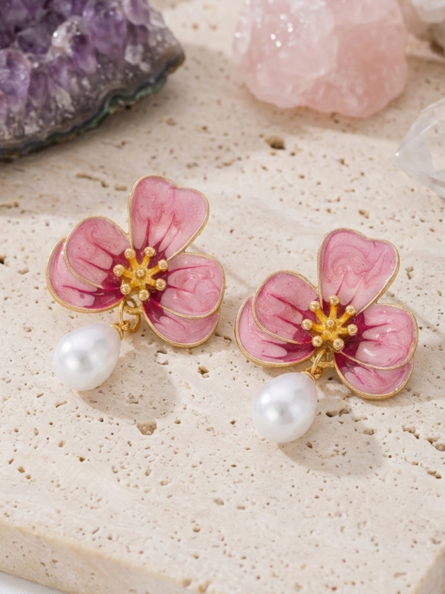 Boucles d'Oreilles Pendantes Baroques avec Perles et Fleurs Élégantes pour Mariée et Demoiselle d'Honneur