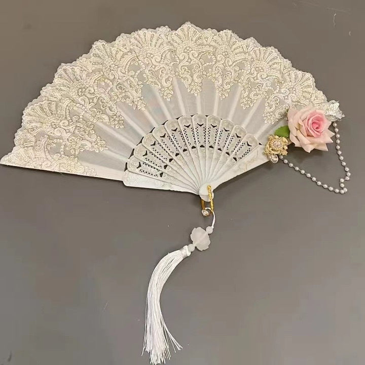 Éventail pliable femme élégant fait main, motifs floraux, plastique