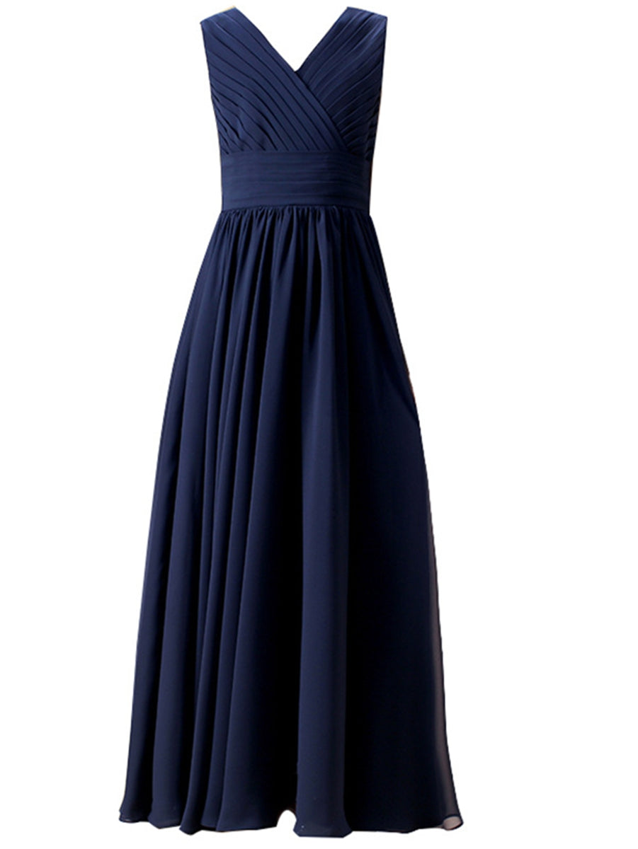 Robe de Demoiselle D'Honneur Junior Fille A-Line/Princess Col en V Sans Manches Froncée avec Volants