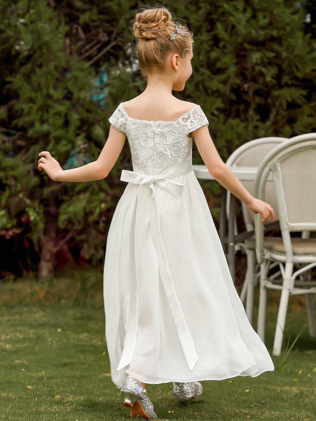 Robe pour Fille de Fleur, Ligne A/Princesse, Col Rond, Longueur de la Cheville, Sans Manches, Dentelle