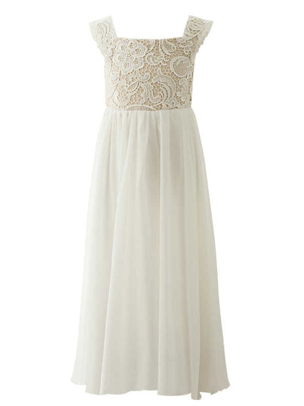 Robe pour Fille de Fleur, Ligne A/Princesse, Col Rond, Longueur de la Cheville, Sans Manches, Dentelle