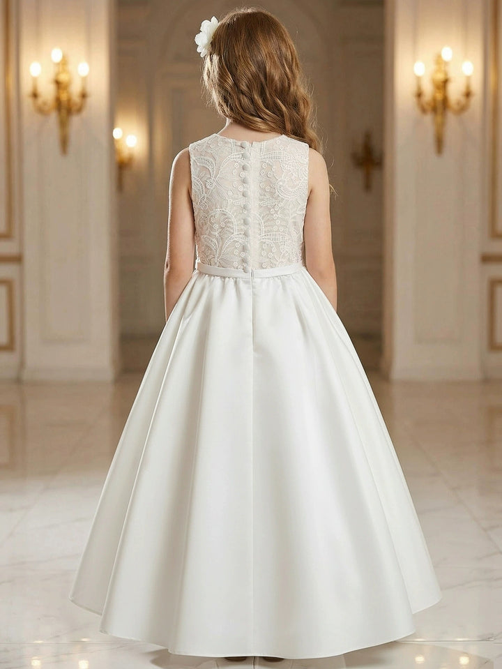 Robe pour Fille de Fleur, Ligne A/Princesse, Col Rond, Longueur de la Cheville, Sans Manches, Dentelle