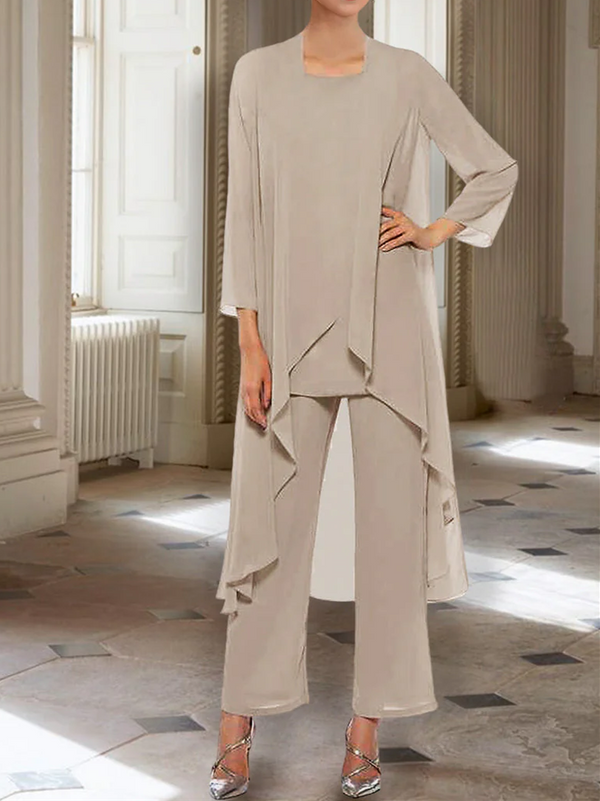 Mousseline Col rond 3/4 Length Sleeves Longueur de La ChevilleTailleurs-pantalons pour Mèrede la Mariée avec veste