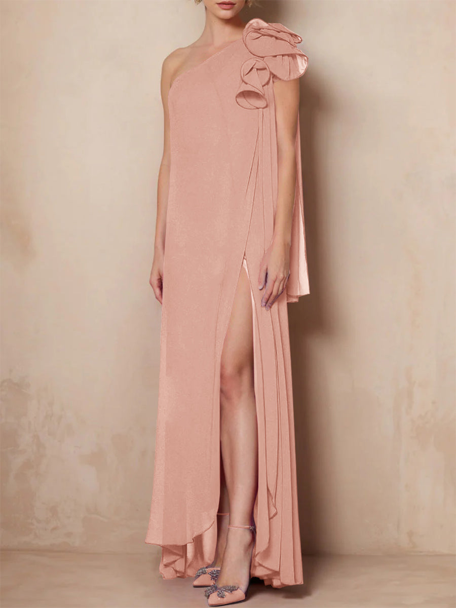 Robe de Mère de la Mariée A-Line/Princess à Une Épaule Sans Manches et Longueur Au Sol avec Fente Sur le Côté