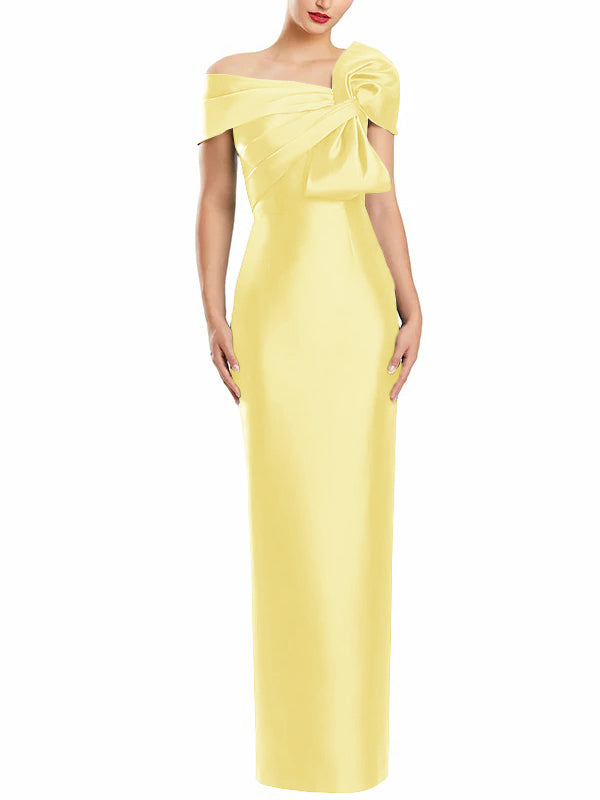 Robe de Mère de la Mariée Fourreau/Colonne à Une Épaule et Longueur Au Sol avec Nœud