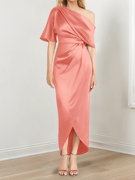 Robe de Mère de la Mariée Asymétrique à Une Épaule et à Manches Courtes avec Volants