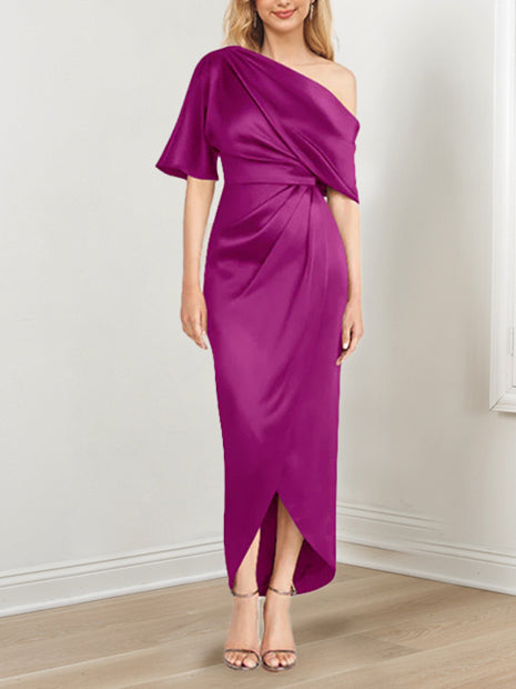 Robe de Mère de la Mariée Asymétrique à Une Épaule et à Manches Courtes avec Volants