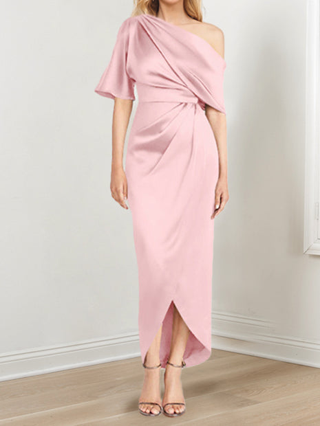 Robe de Mère de la Mariée Asymétrique à Une Épaule et à Manches Courtes avec Volants