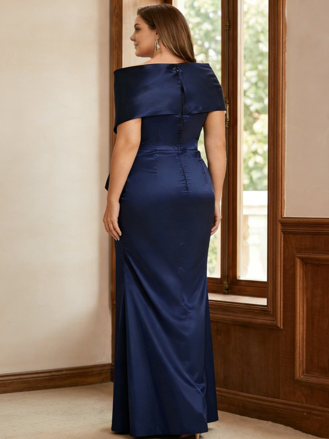Robes de Mère de la Mariée Grande Taille, Fourreau/Colonne, Épaules Dénudées, Longueur Au Sol