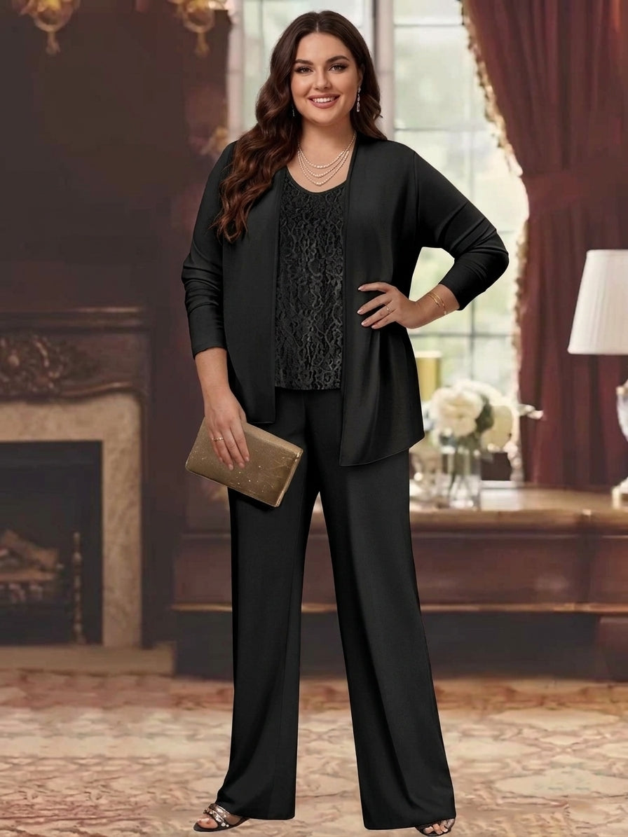 Tailleur-Pantalon en Mousseline de Soie Grande Taille pour Mère de la Mariée avec Veste