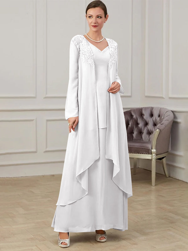 Robes de Mère de la Mariée Coupe A-Line/Princess à Col en V et Longueur Au Sol