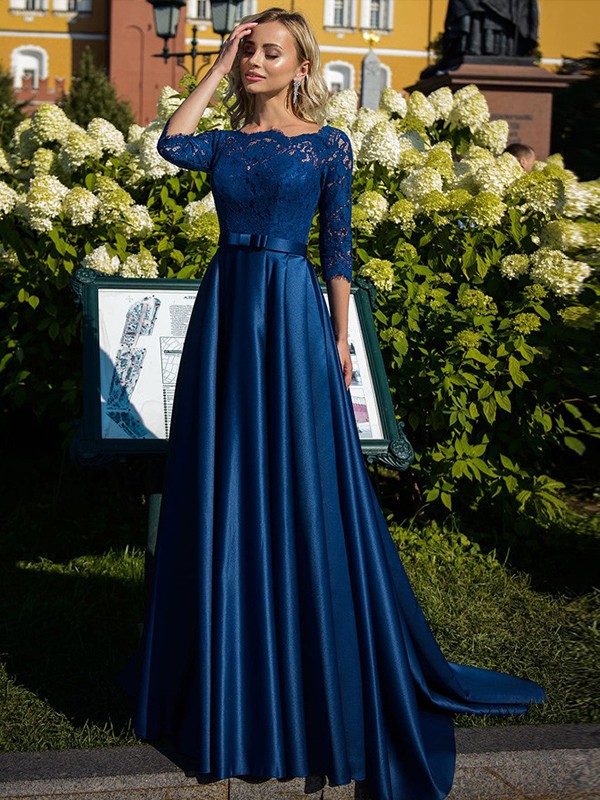 Robes de Mère de la Mariée en Satin Coupe A-Line/Princess avec Dentelle et Ceinture