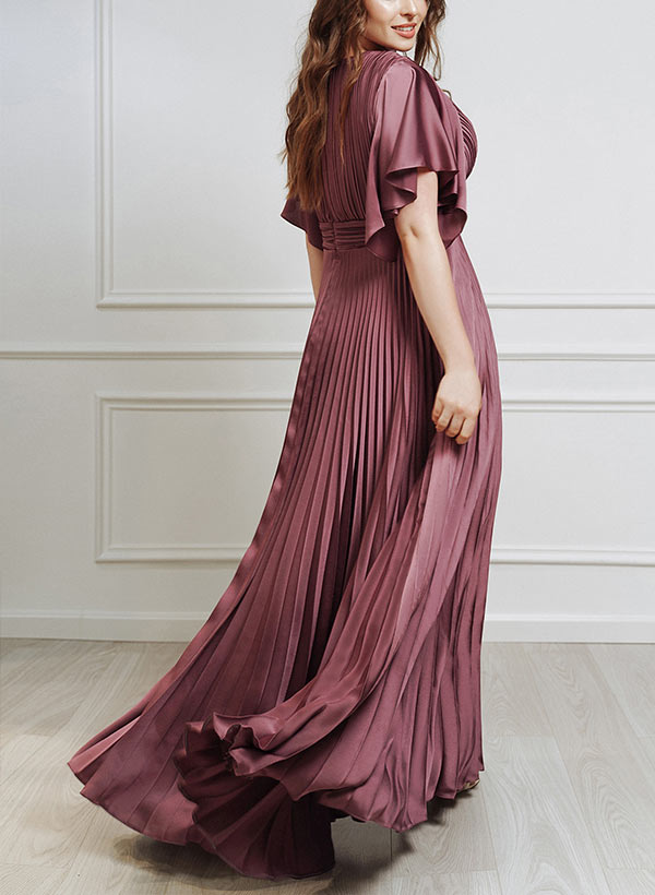 Robe de Mère de la Mariée Coupe A-Line/Princess à Col en V et Manches Courtes avec Ceinture