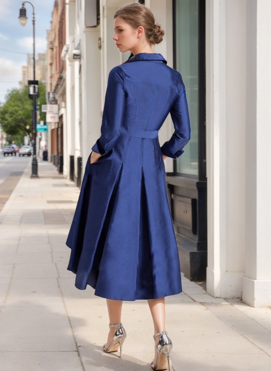 Robe De Mère De La Mariée Élégante, Coupe Trapèze/Princesse, Col En V, Manches Longues, Longueur Thé