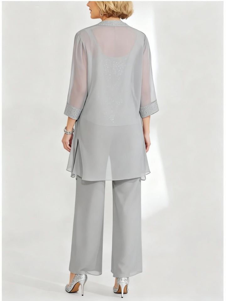 Tailleur-Pantalon en Mousseline de Soie Longueur Cheville pour Mère de la Mariée avec Veste