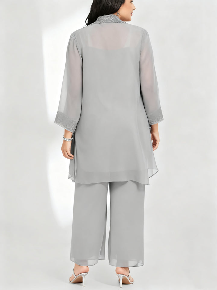 Tailleur-Pantalon en Mousseline de Soie Longueur Cheville Grande Taille pour Mère de la Mariée avec Veste