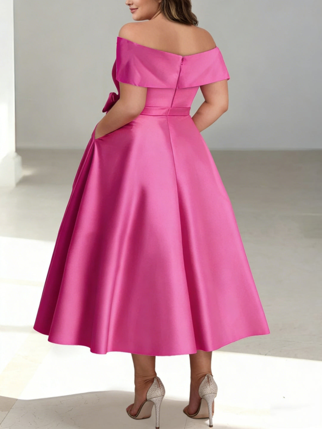 Robe de Mère de la Mariée Grande Taille, Coupe A-Line/Princess, Épaules Dénudées, Sans Manches, Longueur Cheville, avec Poches