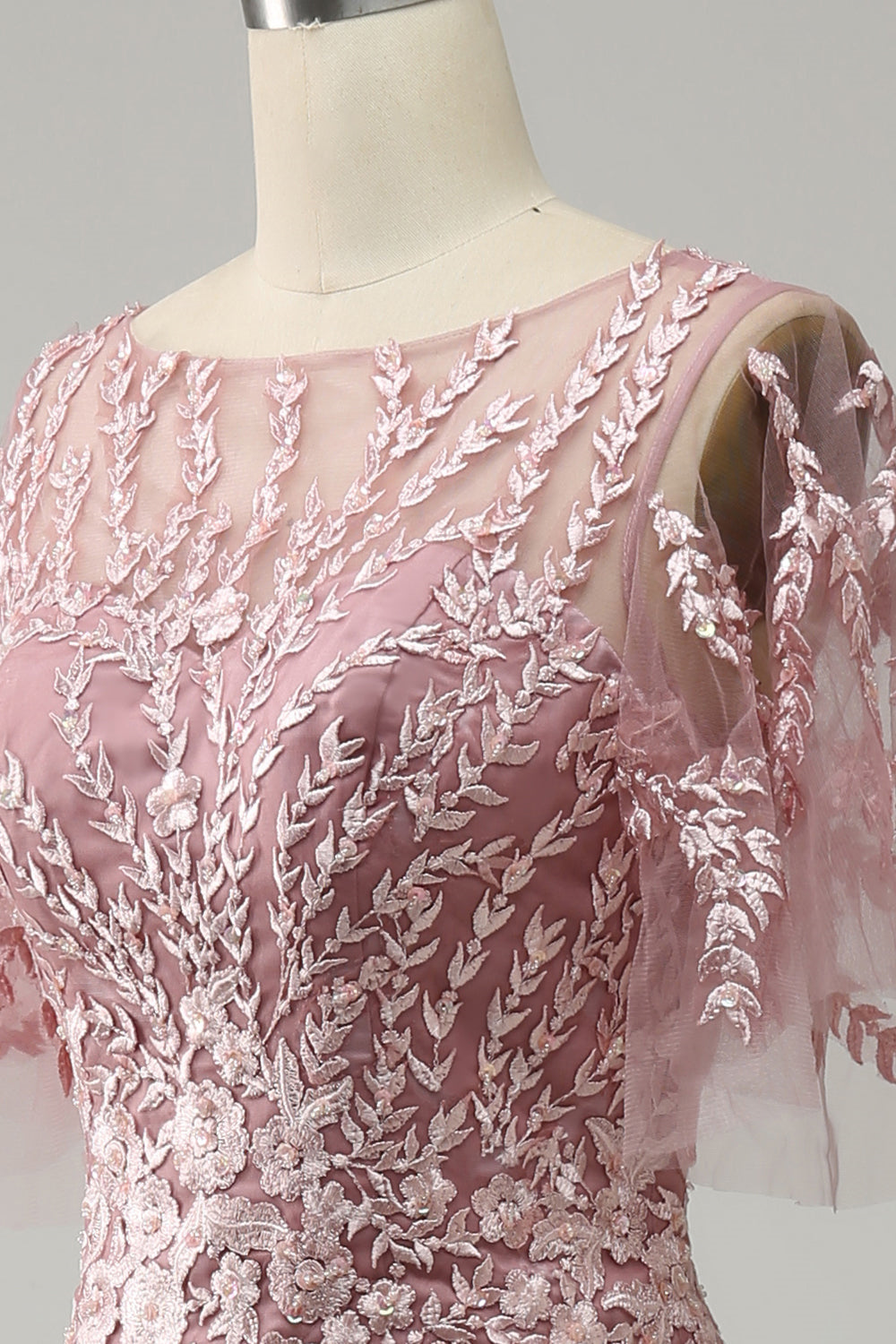 Robe de Mère de la Mariée en Forme de Trompette/Sirène à Manches Mi-Longues et à Encolure Dégagée avec Dentelle