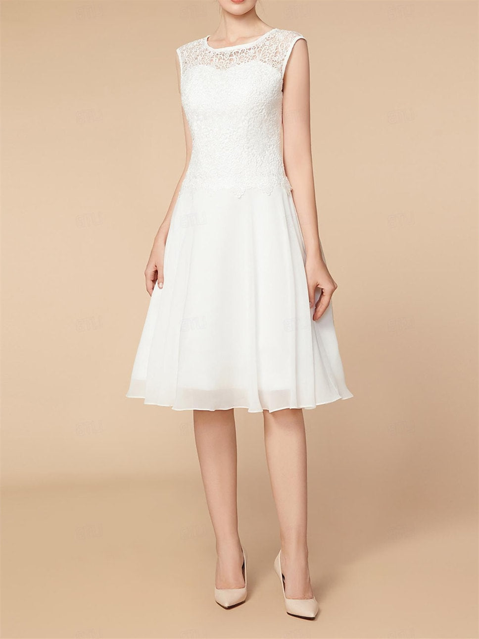 Robe de Mère de la Mariée Coupe A-Line/Princess à Manches 3/4 et Longueur Genou avec Cache-Cœur