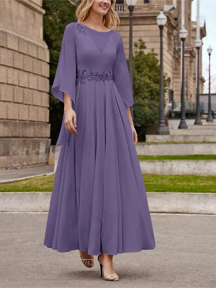 Robe de Mère de la Mariée Coupe A-Line/Princess à Col en V et Manches 3/4, Longueur Cheville, avec Paillettes