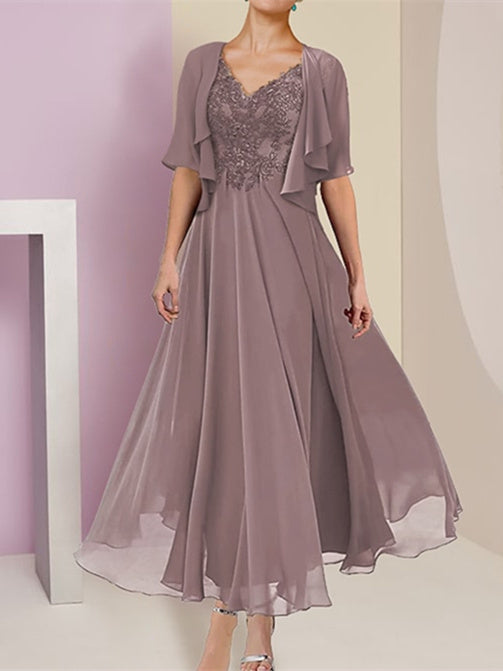 Robes de Mère de la Mariée à Manches Courtes de Forme A/Princesse