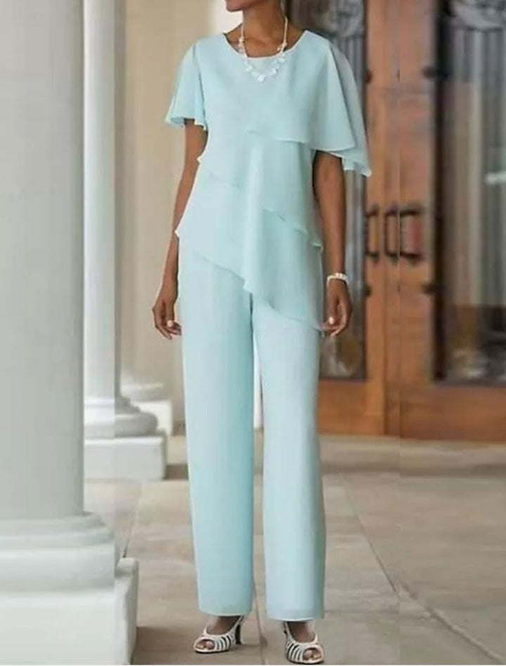 Combinaison / Tailleur 2 Pièces à Col Bijou et Longueur Au Sol pour Mère de la Mariée