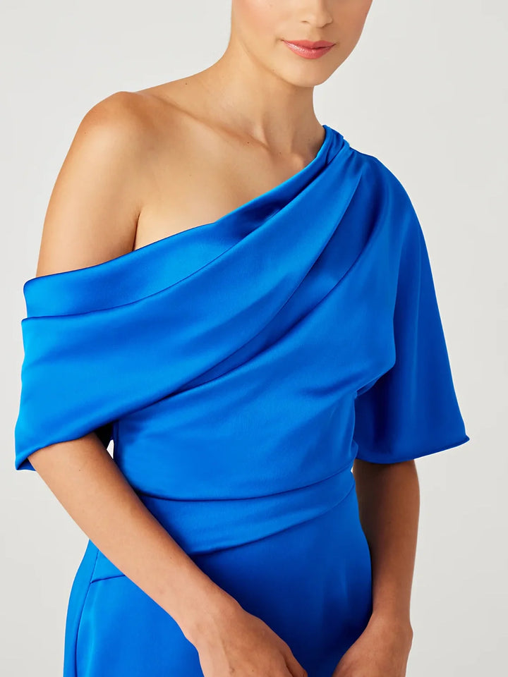 Robe de Mère de la Mariée A-Line/Princess à Une Épaule et Demi-Manches, Longueur Au Sol, avec Volants