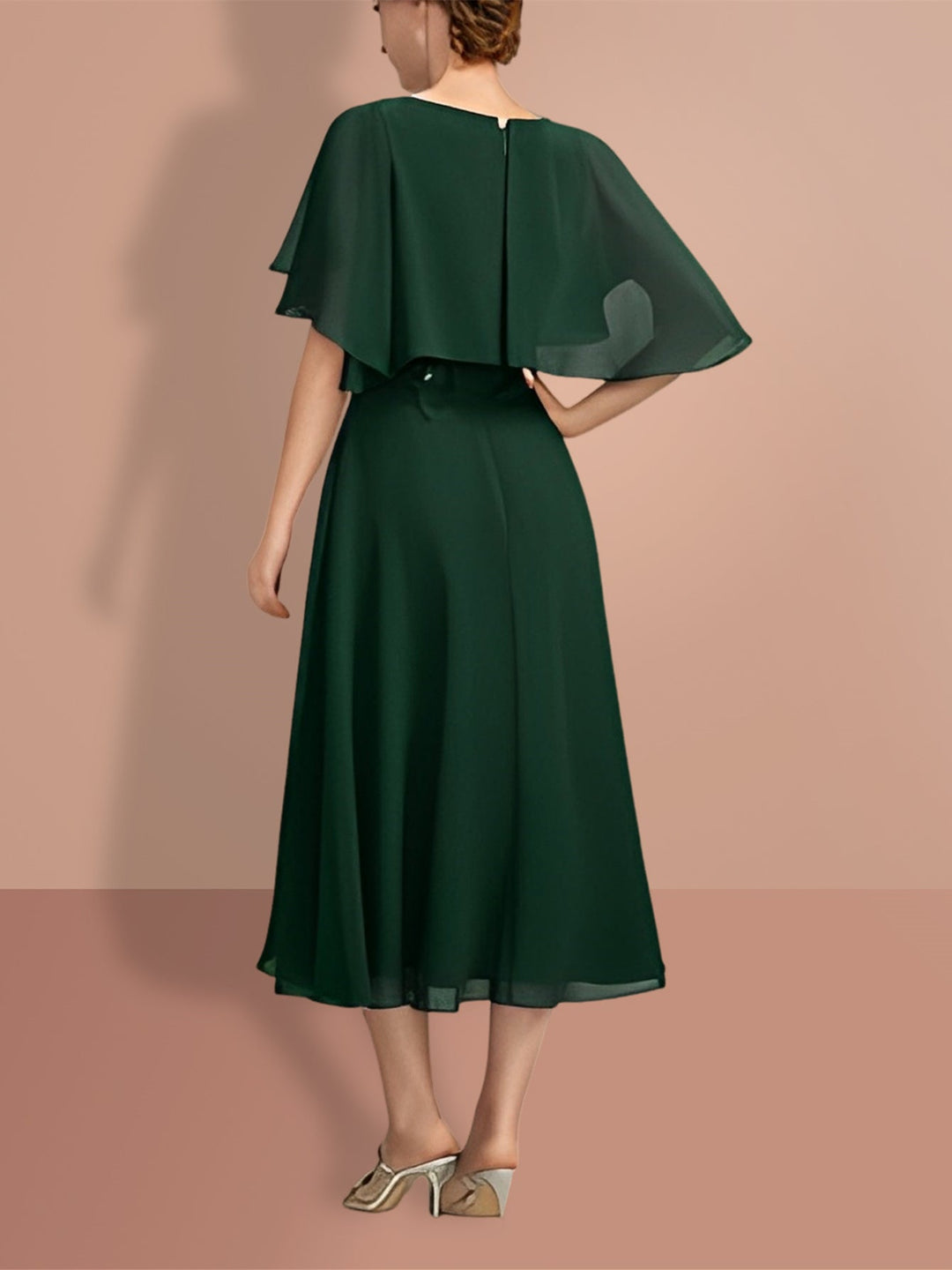 Robes de Mère de la Mariée Coupe A-Line/Princess à Manches Courtes et Col Bijou