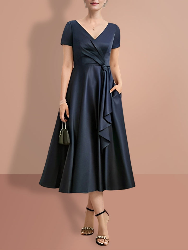 Robes de Mère de la Mariée A-Line/Princess à Manches Courtes et Col en V