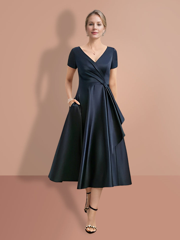 Robes de Mère de la Mariée A-Line/Princess à Manches Courtes et Col en V